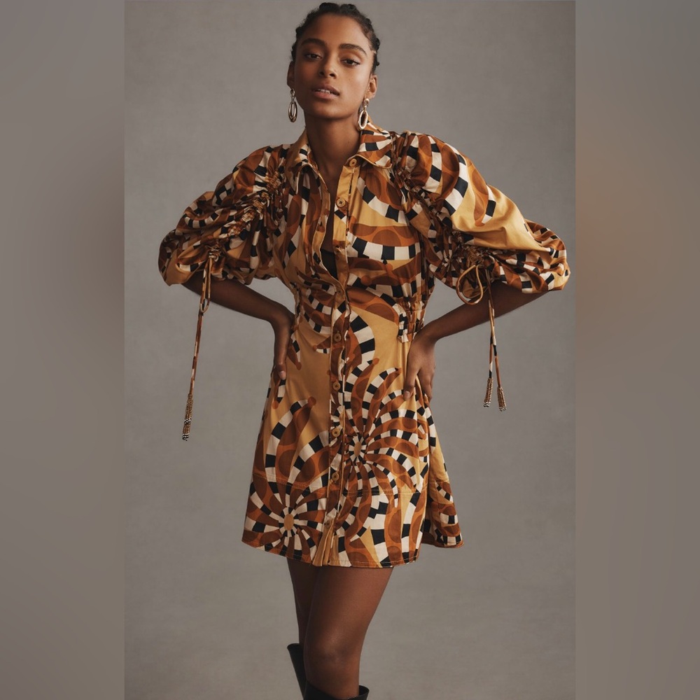 Farm Rio Banana Buttondown Mini Dress in Yellow Motif